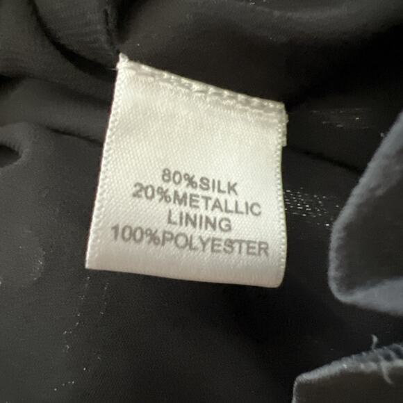 ST JOHN SoCa Charcoal Gray Silver Metallic Silk Tie Neck Sleeveless Top Small E2 - Picture 7 of 9